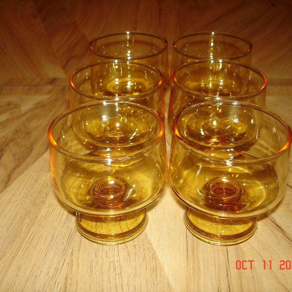 Vintage Footed Sherbet Bowls Amber Yellow Glass Set of 6